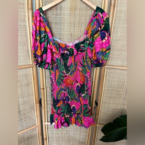 Farm Rio PINK PAINTED TOUCANS MINI DRESS Tropical Print - Picture 10 of 13